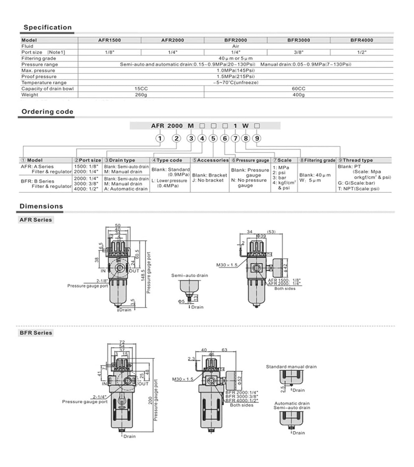Pneumatic Source Treatment Unit Air Filter Pressure Regulator Oil Water Separator,AFR/BFR Series(BFR4000)