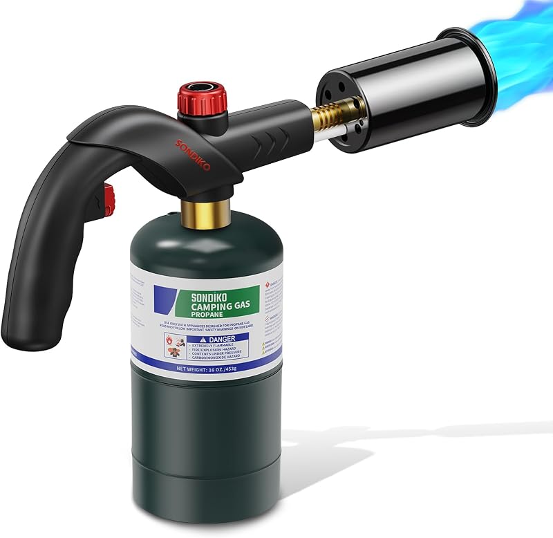 Sondiko Powerful Propane Torch Head, Soldering Equipment Power Tools | Adjustable Blow Torch, Cooking Torch, Searing Torch for Steaks, Welding and BBQ, Black(Propane Tank Not Included)