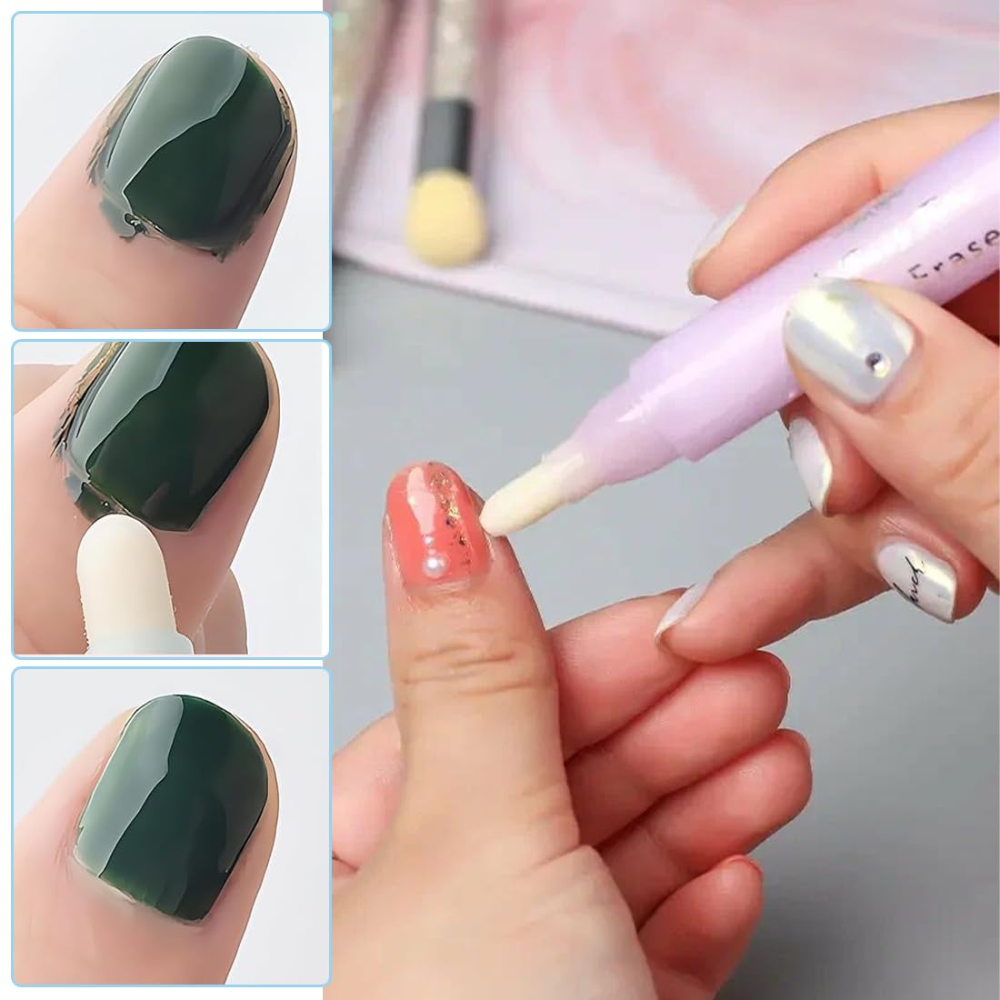 Penna Correttore Smalto per Unghie Set da 4 Pezzi con 9 Punte di Ricambio Strumento di Precisione per Manicure e Pedicure per Rimuovere Smalto in Eccesso con Solvente