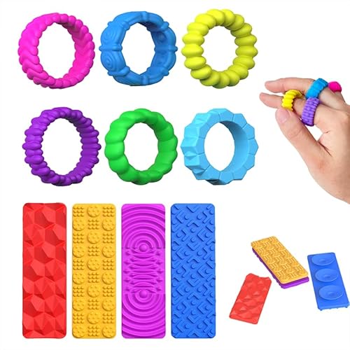 10PCS Sensory Fidget Toys, Finger Anxiety Rings & Textured Suction Toys for Kids Adults Calming , Anxiety Relief Items for Toddler Girls Boys，Classroom Treasure Box & Pinata Stuffer Gifts