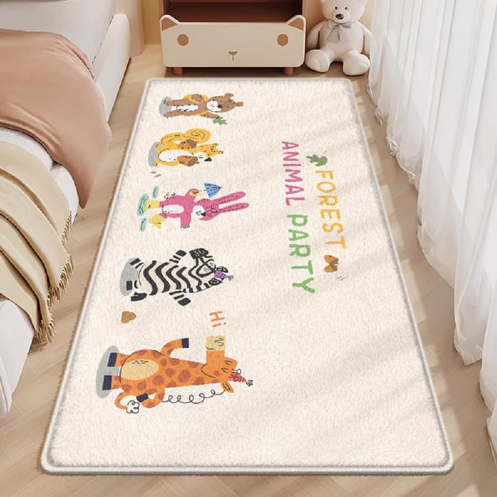 Tapis antidérapant enfant avec motifs étoile et lion lavable beige