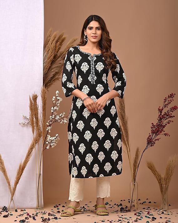 Image of FIRSTRAIN Women Cotton Straight Printed Kurti | Soft Breathable Kurta for Office & Casual Use | | Trendy Festive & Regular Wear Cotton Kurti