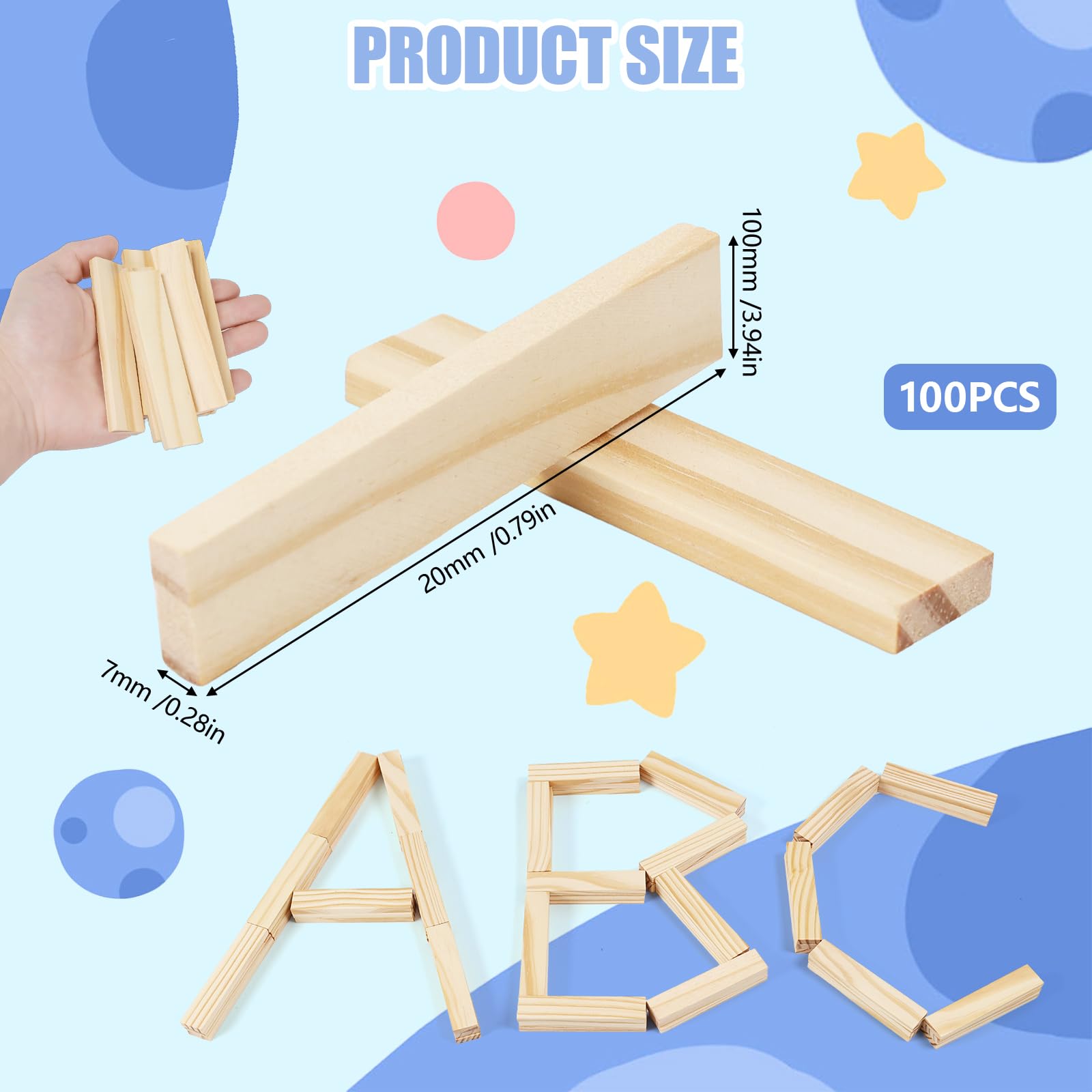 100 Pcs Wood,10 x 2 x 0.7cm Wooden Plank Building Blocks,Wooden Blocks for Kids Natural Pine Wood for Crafts Modelling Making,Home Decor - Image 2