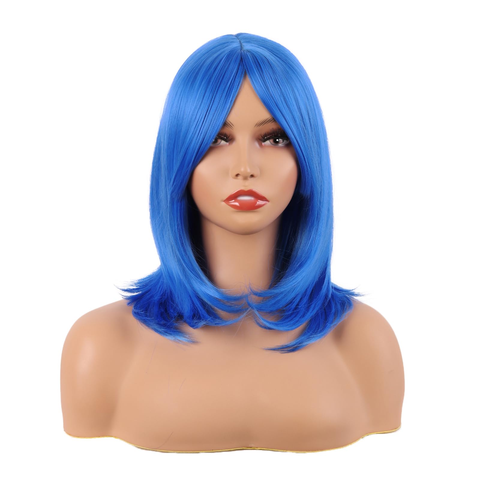 MapofBeauty 18 Inch/45 cm Layered Bangs Straight Synthetic Fiber Shoulder Length Hair Daily Use Wig (Bright Blue)