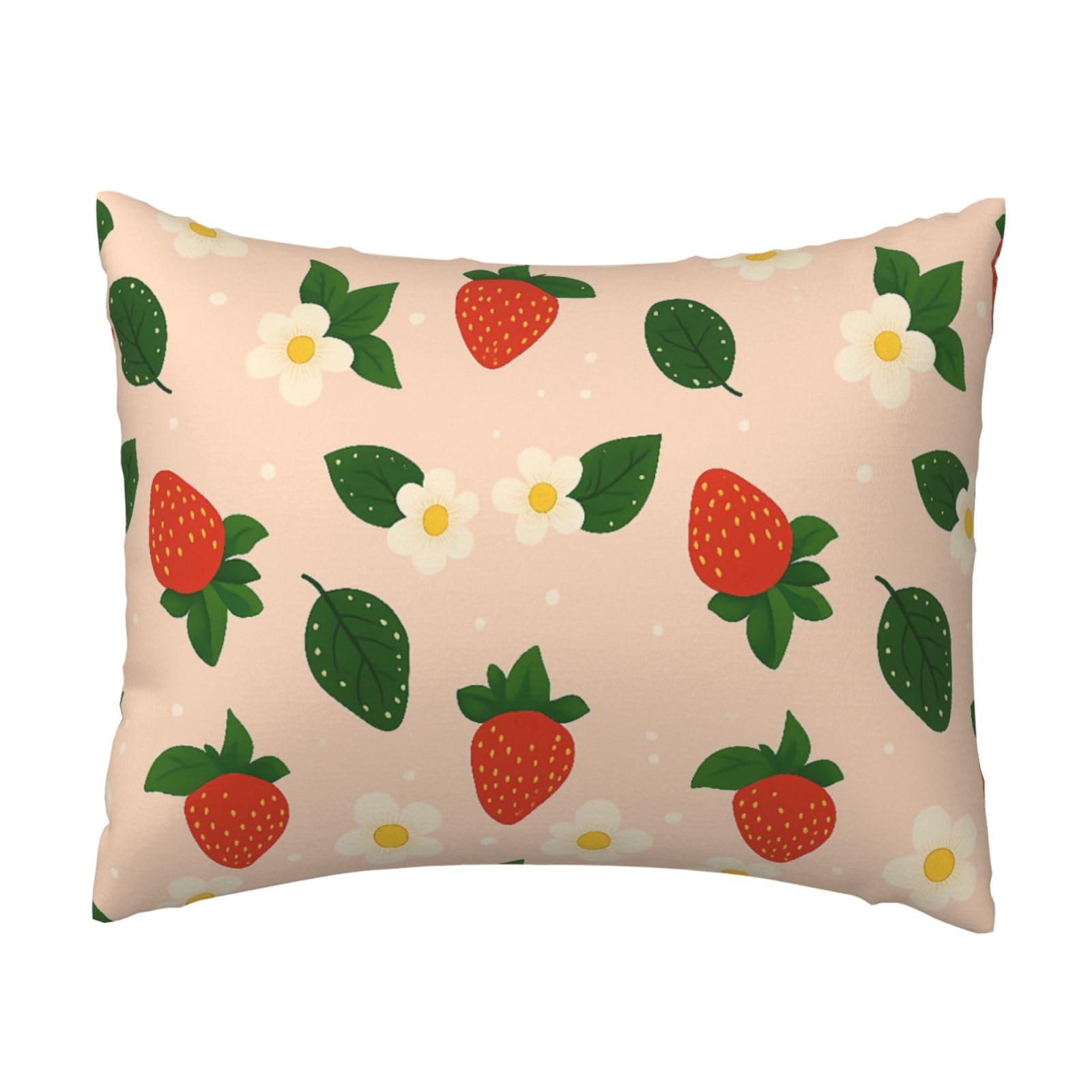 Cute Strawberry & Flower Pillowcase Soft Plush with Zipper Decorative Pillowcovers 16x20 in