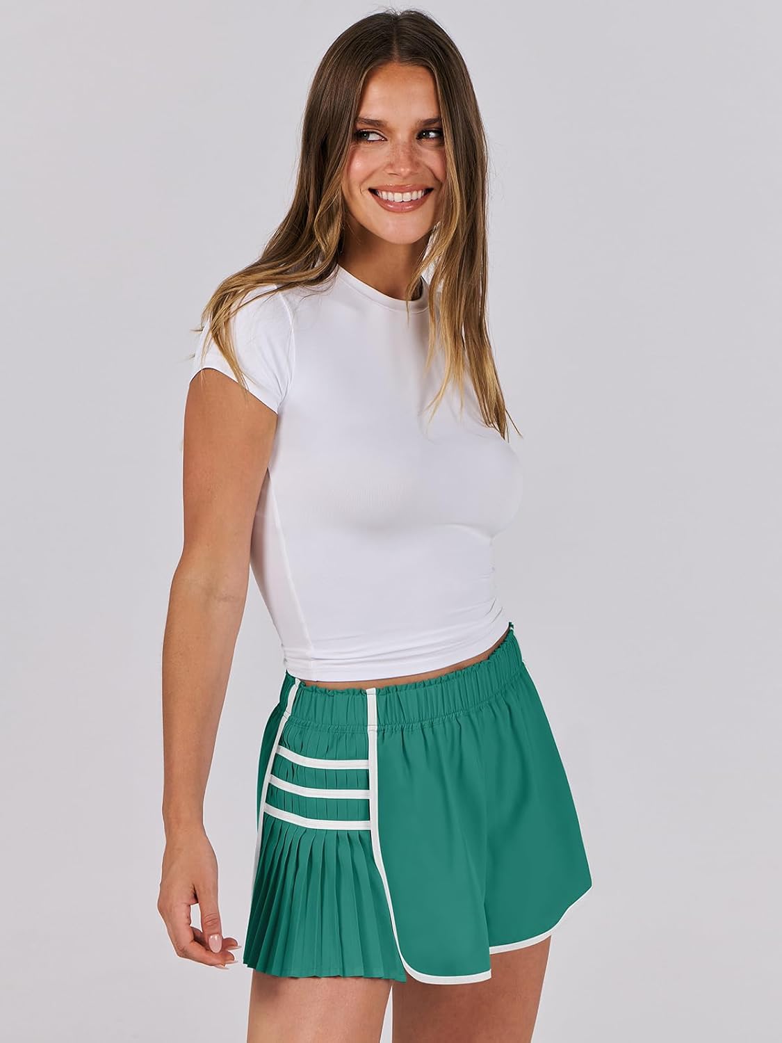 Caracilia Women Running Shorts Flowy Pleated Athletic Shorts Summer High Waisted Tennis Sporty Workout Gym Shorts - Image 8