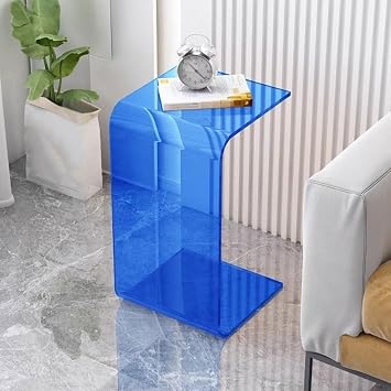 Acrylic Side Table, Sofa Small Side Table, Simple Living Room Bay Window Coffee Table, Bedroom Transparent Corner Table, U-Shape Acrylic Side Table, Clear Coffee TableBlue