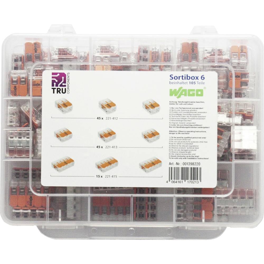 WAGO WA-741-644 - Assortimento di morsetti di collegamento flessibili: 0,14-4 mm², rigido: 0,2-4 mm², 105 pezzi
