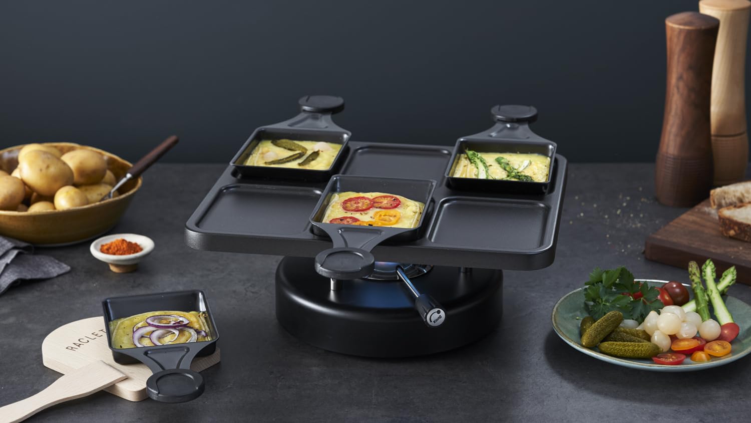 Kisag Raclette Platte 30×25 cm, Raclette 6 Personen mit Antihaft‑Aluminiumguss, für Kisag Rechaud PowerFire & LongFire, ideal für Fleisch, Gemüse & Käse‑Raclette, ohne Raclette Pfännchen