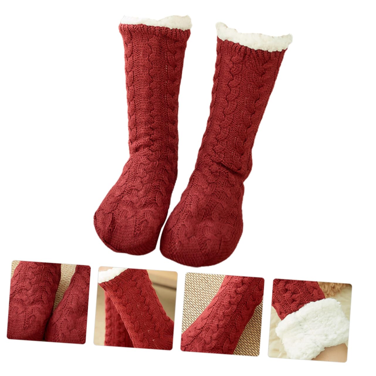 OFFSCH 1pair Stylish Women Thickened Fleece Floor Socks Breathable Tube Design for Autumn Easy to Clean Wear for Running Walking and Daily Activities Wine