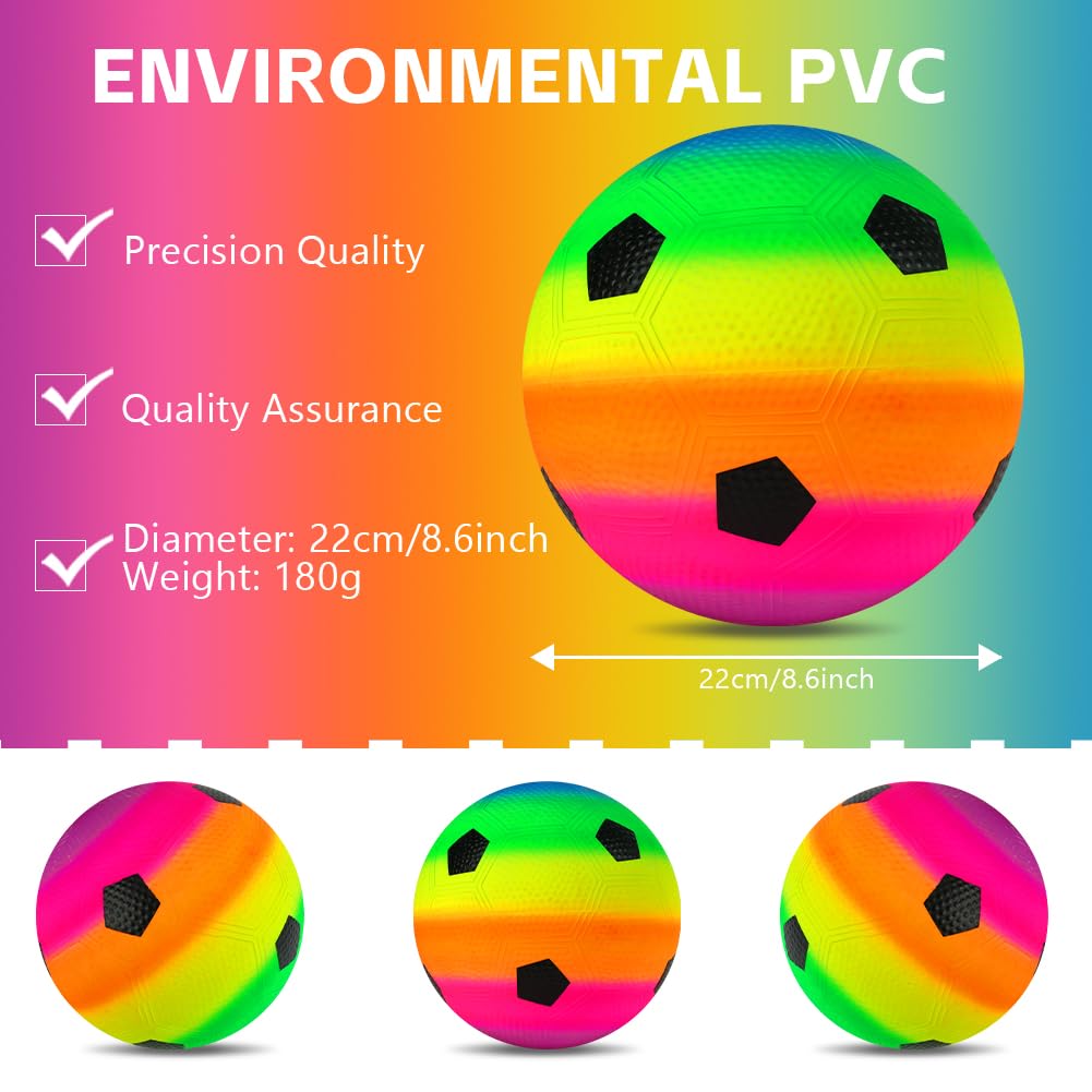 OSDUE Rubber Playground Ball, Rainbow Inflatable Soccer Football - Image 2