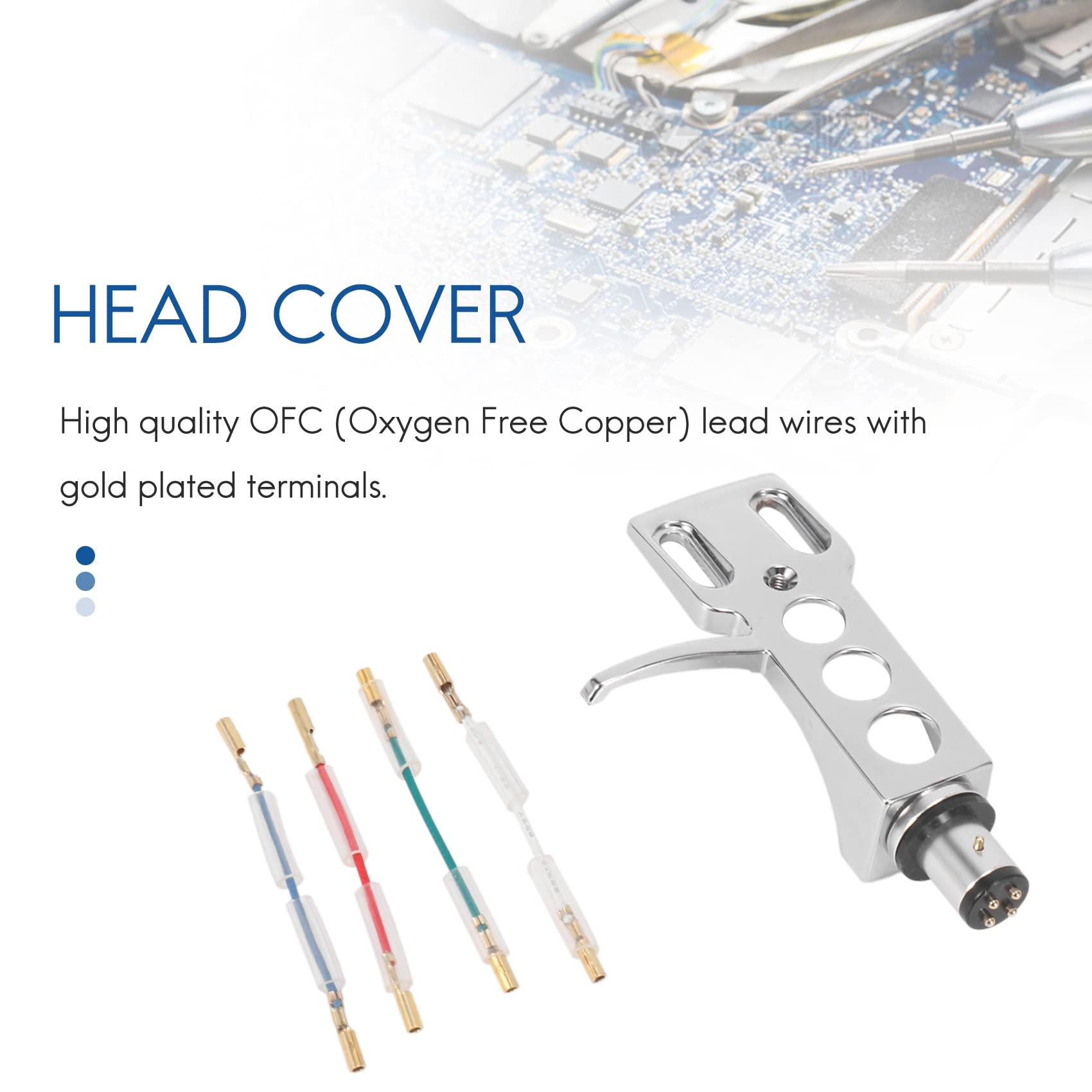 Gokoti Universal LP Disc Record Player Phono Turntable Headshell 4-Pin Aluminum Alloy with OFC Leadwires for Direct-Drive Turntable - Image 4