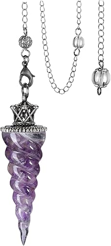 Jovivi Péndulos naturales de cristal de 7 chakras para radiestesia de adivinación, corona de cono de espiral, péndulo puntiagudo con cadena, piedras