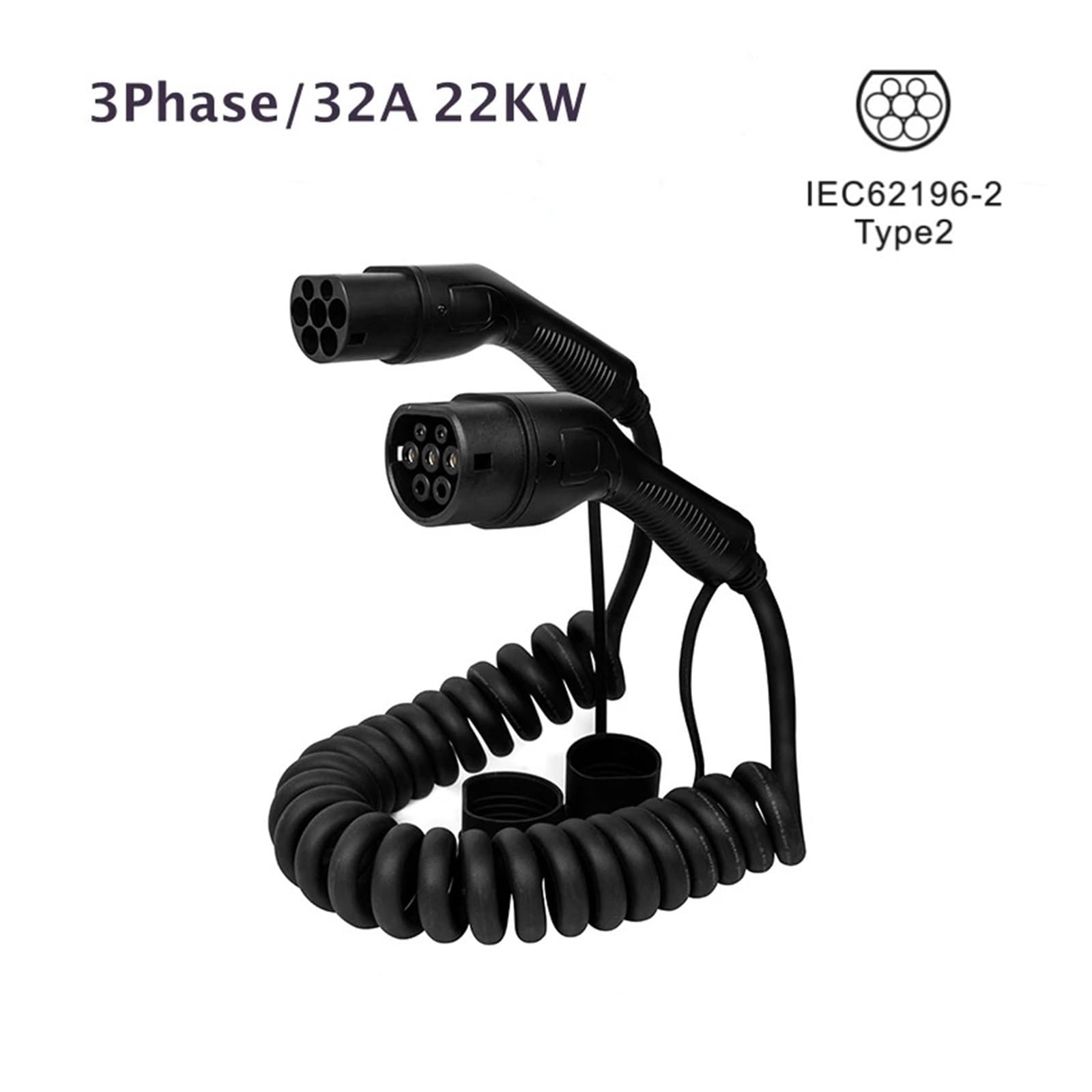 Cavo Caricabatterie EV Tipo 2 A Tipo 2 A Spirale 1 Fase/3 Fasi 7KW 11KW 22KW for Stazione di Ricarica for Veicoli Elettrici Ricarica Sicura(3Phase 32A 22KW)