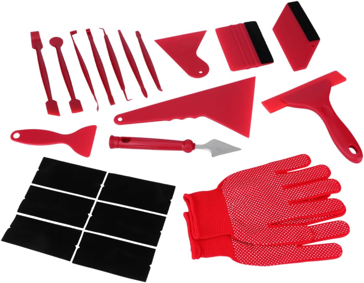 PRETYZOOM 21Pcs Window Tint Tool Kit Auto Tinting Film Squeegee Cutter for Car Film Wrapping Durable Vinyl Applicator Set with Handy Tools for Flat Curved Surfaces Red