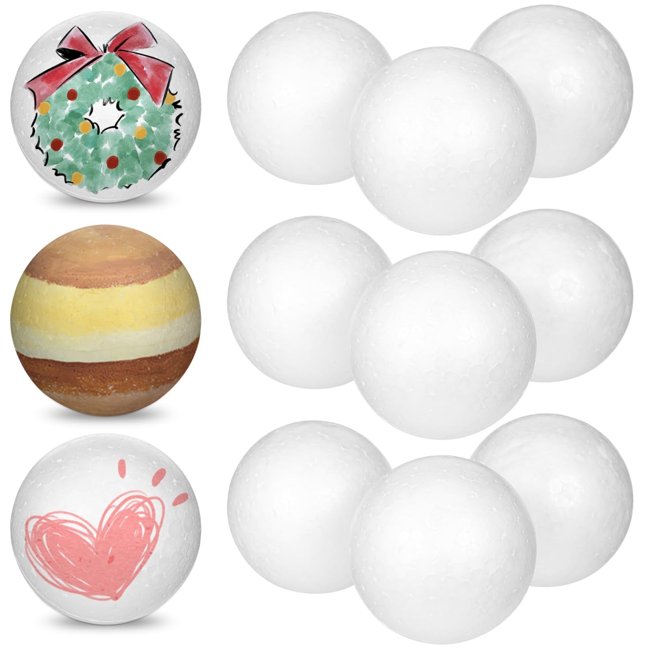 HOLIDYOYO 15pcs 8cm White Foam Balls Solid Sphere Ball Modeling Craft Solid Ball Round Spheres Planet Polystyrene Balls for DIY Arts Crafts, School Projects
