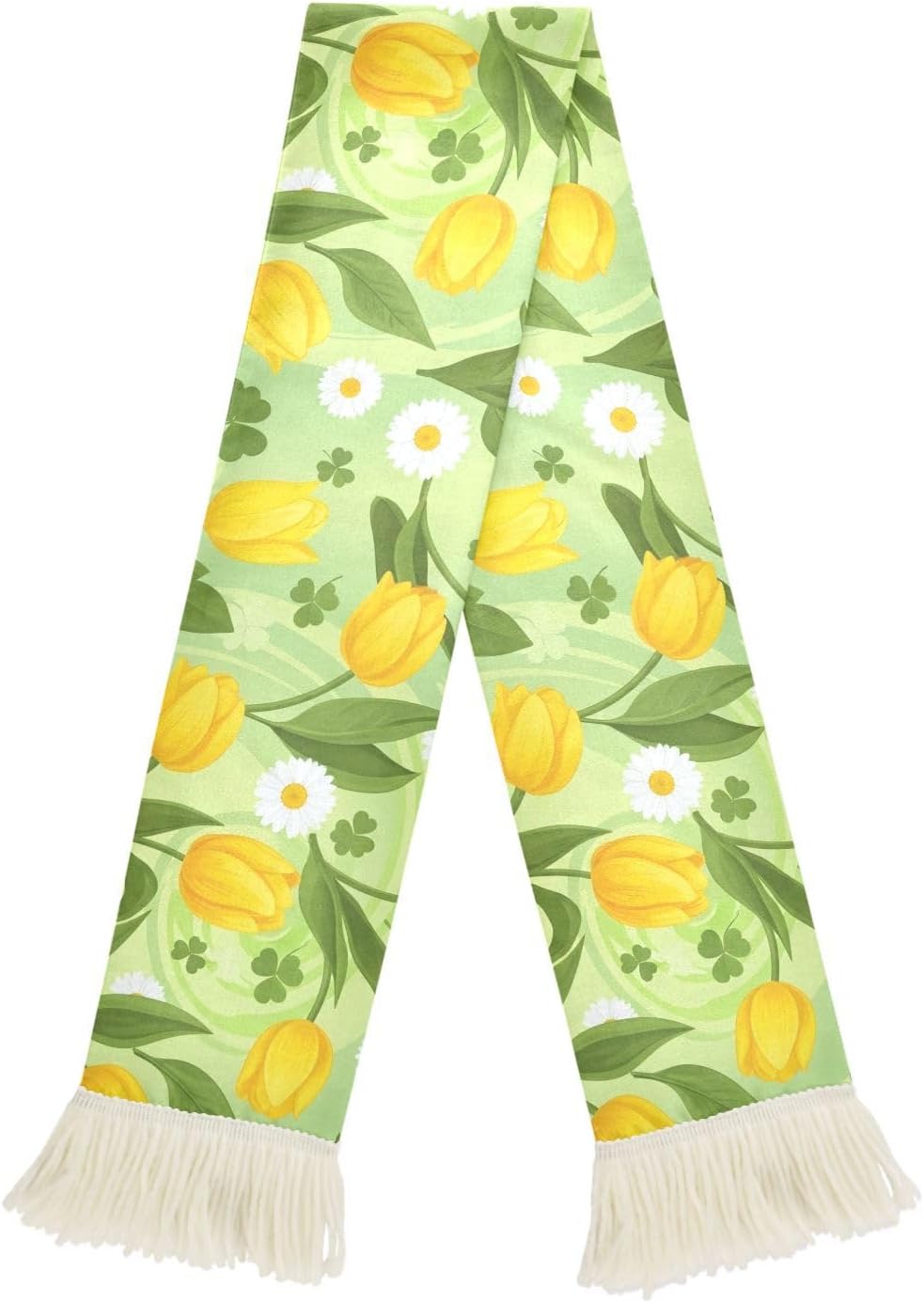 CHIFIGNO Tulips White Daisies Green Leaves Sports Fan Scarf Towel, Soft Polyester Cheering Scarf for Soccer Games, Quick Dry Sweat Wipe Rally Towel