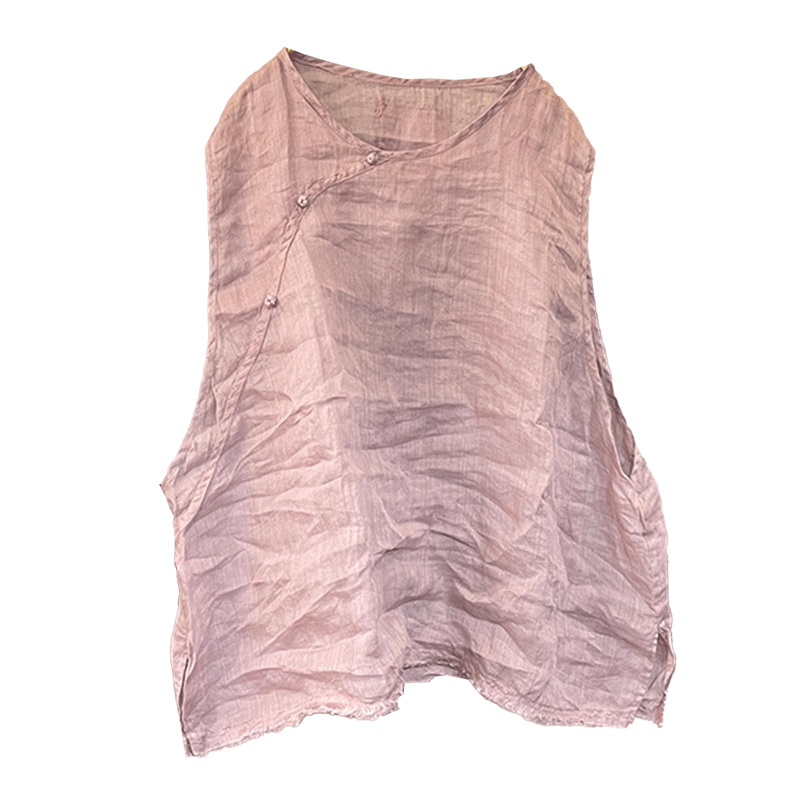 LZJN Womens Ramie Vest Sleeveless Lightweight Pullover Solid Color Casual Round Neck Vest Top