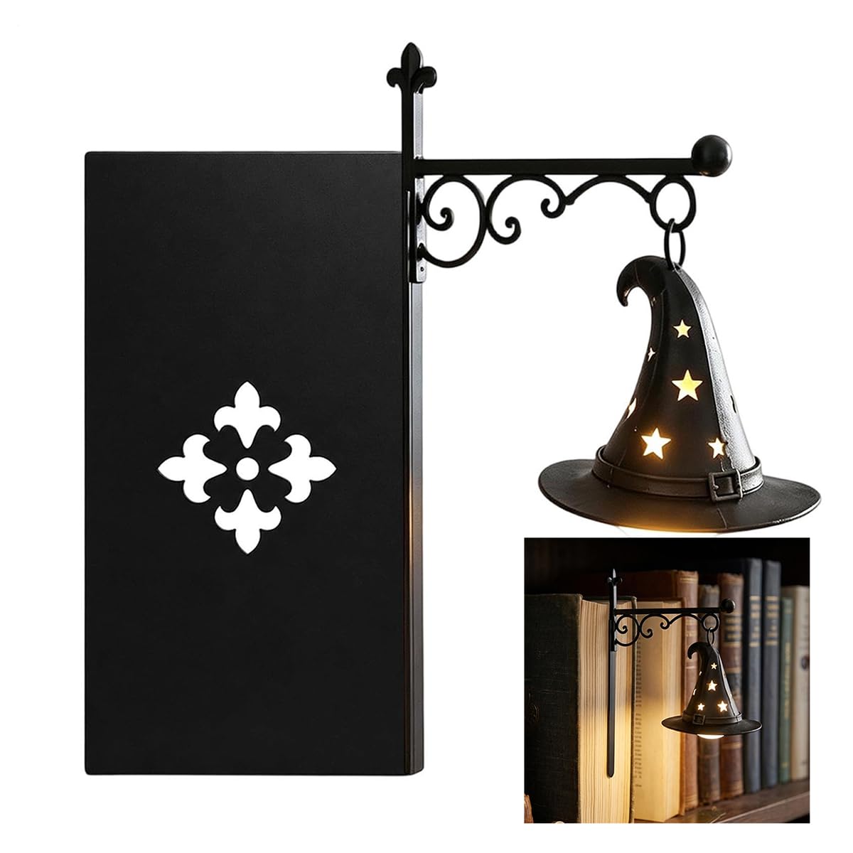 Bookshelf Lamp Witch Hat Design LED Reading Nook Night Light Cozy Reading Corner Decor Perfect for Book Lovers