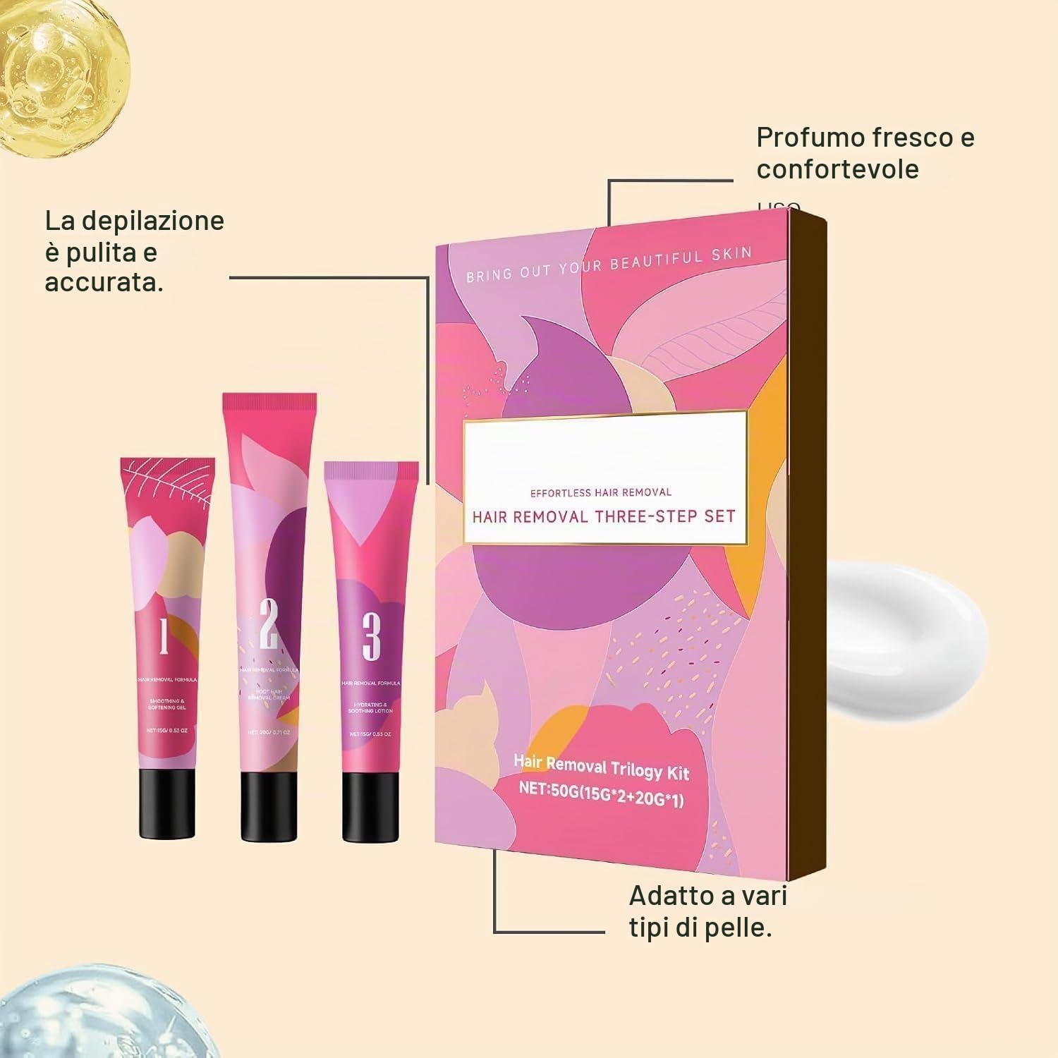 Crema Depilatoria Per Il Viso, Kit Trilogia, 1 pz | Con Crema, Gel Levigante E Lozione Idratante, Formula Idratante, Per Tutte Le Pelli