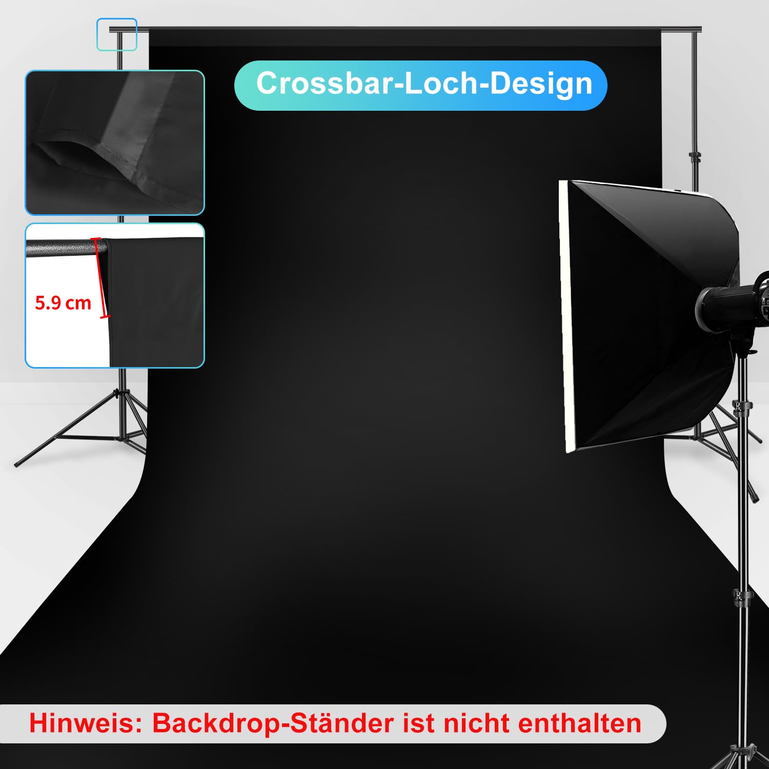 Fotohintergrund Schwarz XL, 3x6m Fotohintergrund Schwarz, Großer Faltbare Fotografie Hintergrund Waschbares Polyester Black Backdrop für Fotostudio, Fernsehen, Video, Halloween (9,8x19,6ft)