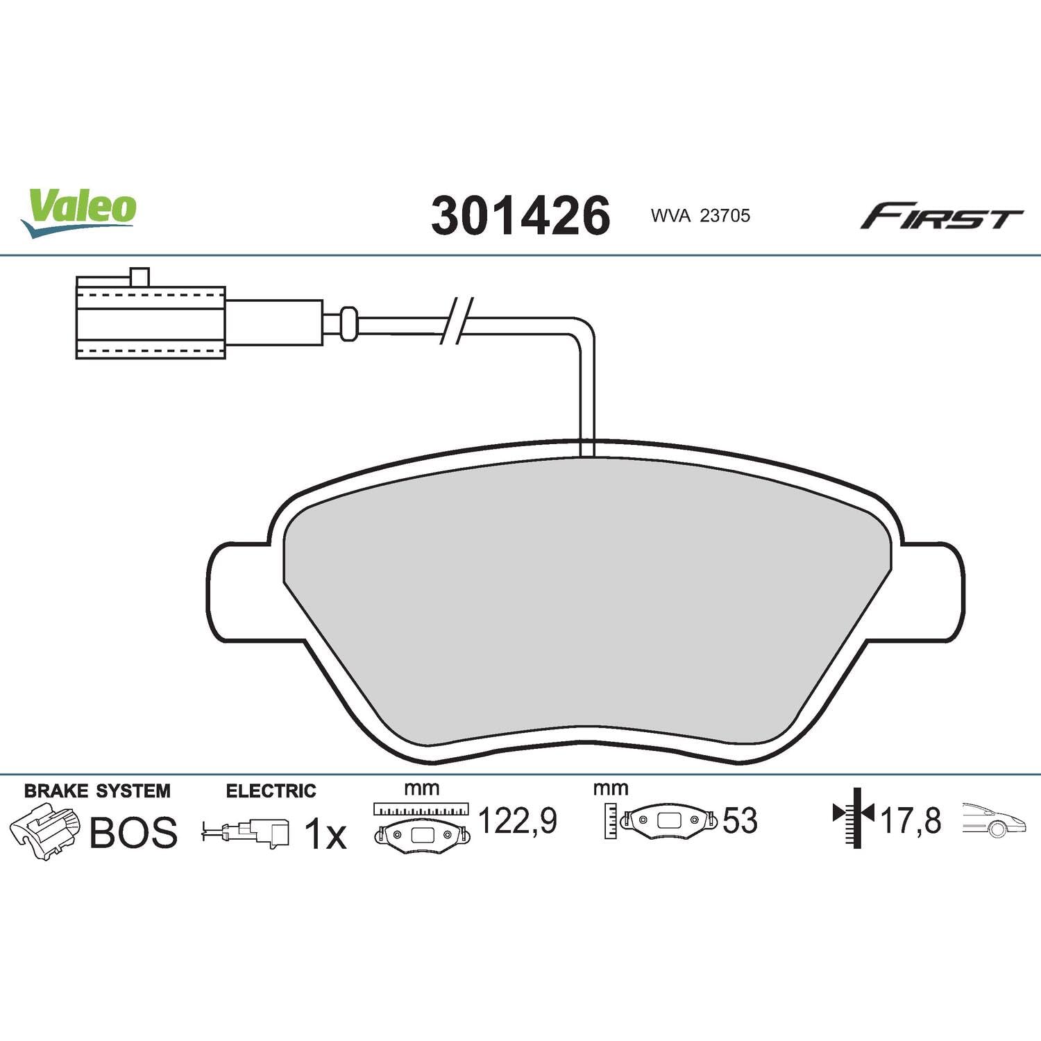 VALEO Kit pastiglie freno, Freno a disco 301426 Compatibile con: ABARTH 500/595 / 695, 500C / 595C / 695C, ALFA ROMEO MITO, CITROËN NEMO Großraumlimousine, NEMO Kasten/Großraumlimousine, FIAT 500