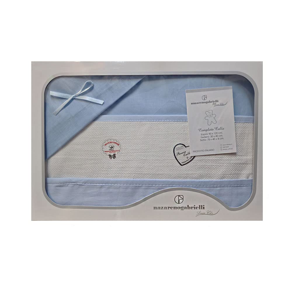 nazarenogabrielli Set Lenzuola Culla/Carrozzina Tela Aida Da Ricamare Moda Egidio (Cielo)