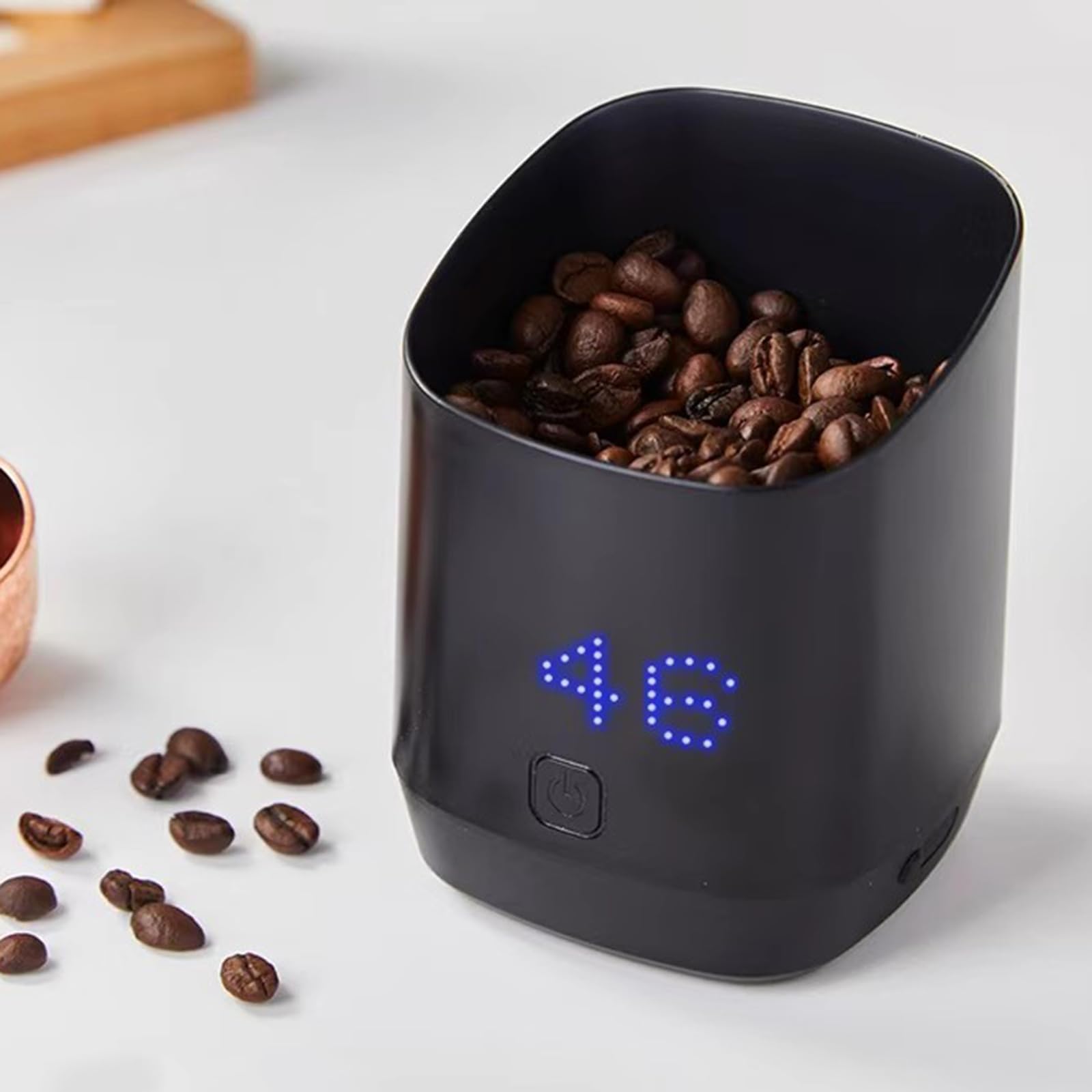 Taza dosificadora de café recargable con pantalla LED, escala de precisión de 0,1 g, capacidad de 500 g y apagado automático de 60 segundos para medir café molido