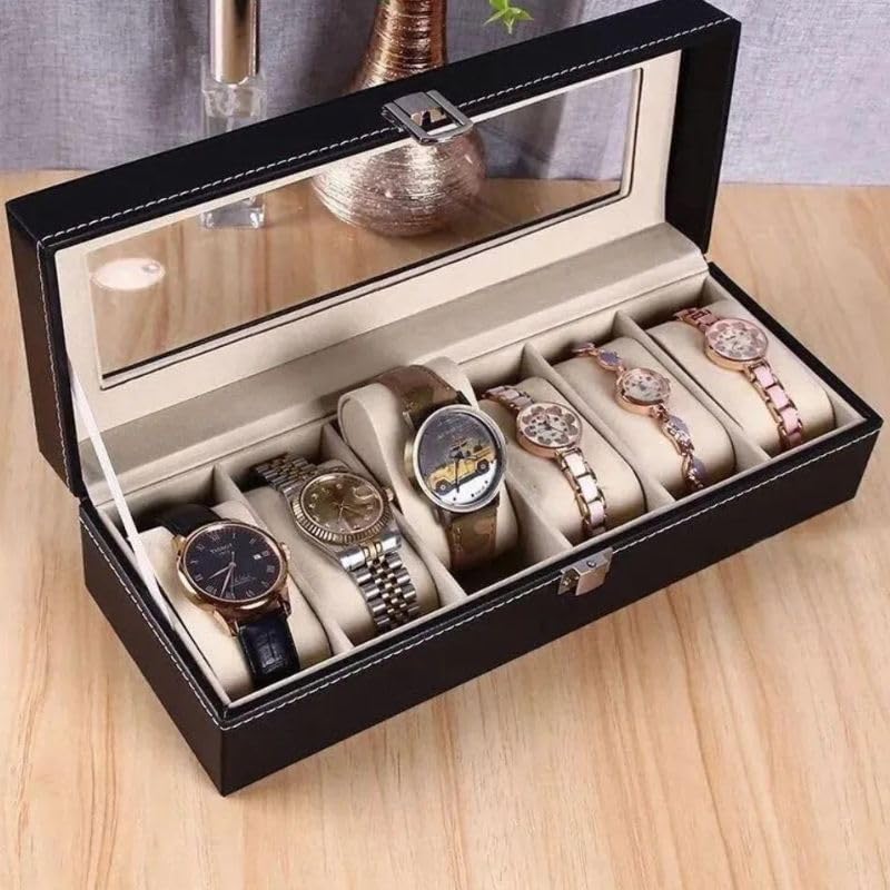 Amarme - Porta Relógios Maleta Organizadora para 6 Relógios Estojo Couro Sintético Preto, Compartimentos Individuais, Proteção Premium e Design Sofisticado
