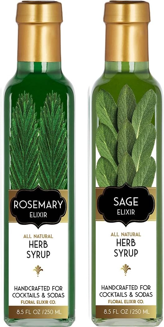 Floral Elixir Co. - All Natural Syrups for Cocktails & Sodas (2 x 8.5 oz) (Rosemary & Sage)