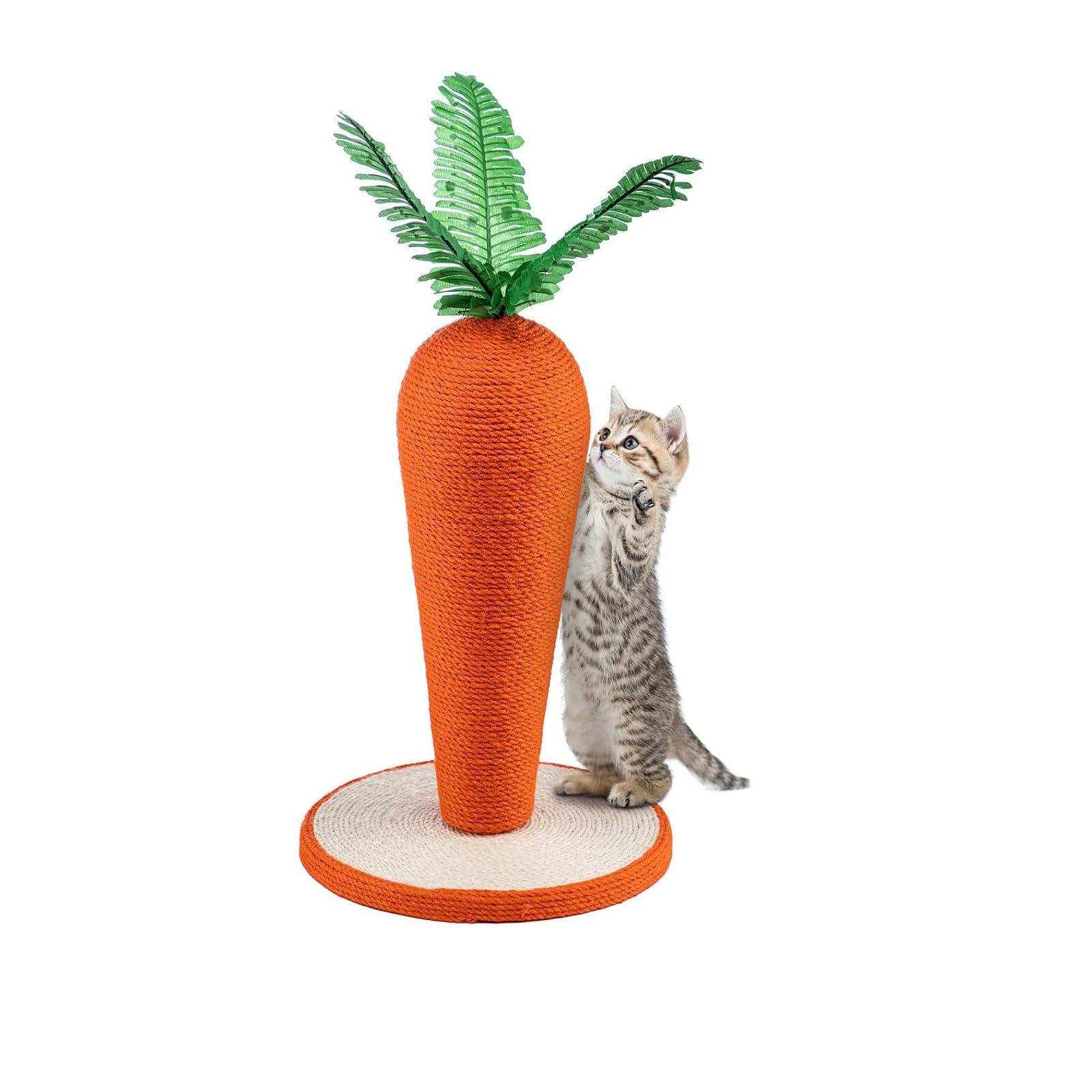 Trintion Cat Scratching Post 74cm Foldable Bottom Tall Cat Claw Scratcher with 4 Toy Ball Natural Sisal Scratch Pole and Soft Carpet Covered Heavy Base Modern Stable Design (Carrot) โ image 1