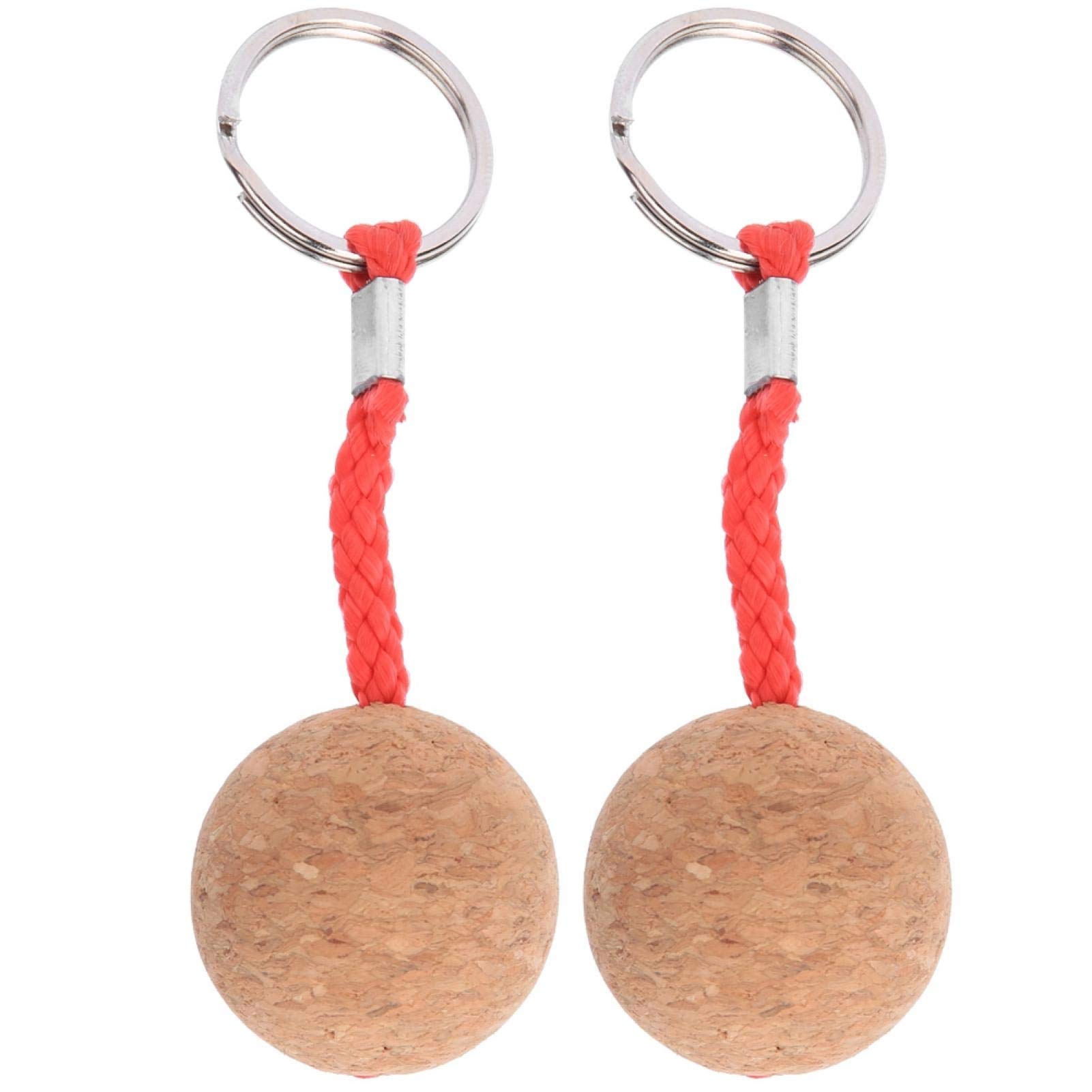 BIKING2Pcs 35mm Floating Keyring, Floating Cork Keyrings, Wooden Ball Key Ring, Water Buoyant Key Ring, Floatable Boat Canoe Water Sports Accessories (Red Rope)