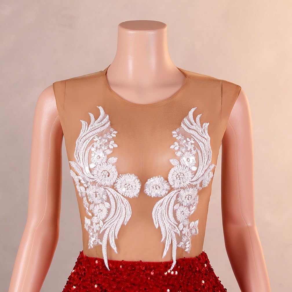 Datangep Sexy Red Sequins Applique Mermaid Evening Dress High Split Prom Dress Celebrity Pageant Gown Church Train - Image 9