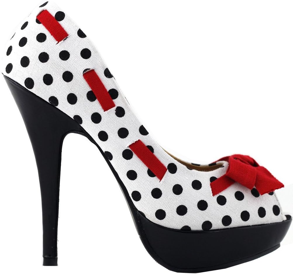 SHOW STORY White Black Ribbon Accent Red Bow Multi Colored Shoes,LF30421WT39,8US,White