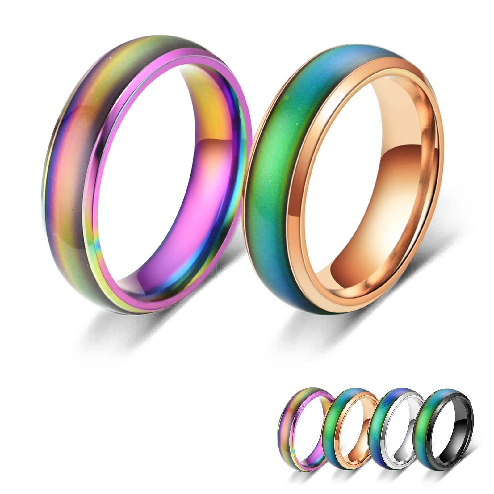 Bymivofun 2 Piezas Anillos de Estado de Ánimo, Anillo de Humor, para Novio, Novia, Fiesta Diaria, Cumpleaños, Día de San Valentín, Aniversario