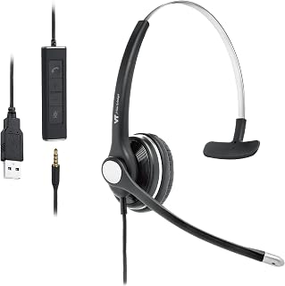 VT Mono Wired-Headset with Noise-Cancelling Microphone - USB-3.5MM Connectivtity Work with UC Platforms Such as MS Teams,Zoom,Genesys,GoogleMeet,Bria,etc.