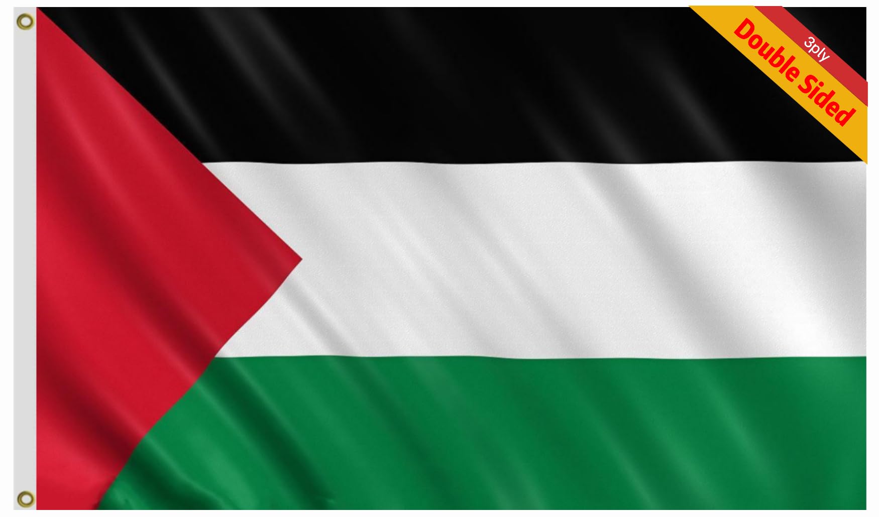 Double Sided 3ply Palestine Flag 3x5FT -Palestinian National Flags Vivid Color, All Weather,with Shading Cloth Inside, Double Stitched Palestine Flags with Sturdy Brass Ring. (3x5 3ply)