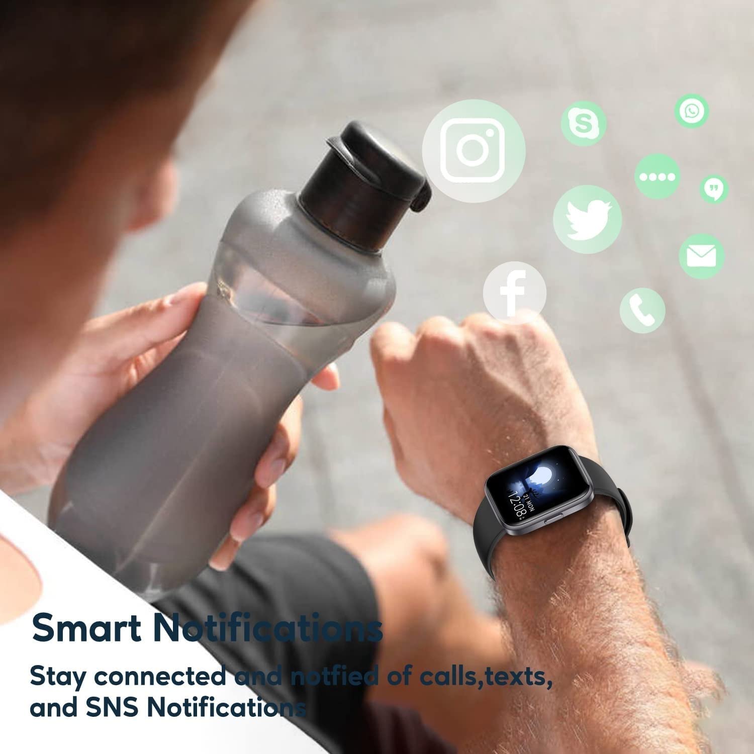Inteligentny zegarek Fitness Tracker, z monitorem snu, 1,7-calowym ekranem dotykowym, wodoodpornym smartwatchem 5 ATM, licznikiem kroków dla kobiet, mężczyzn, dzieci (Color : Black)