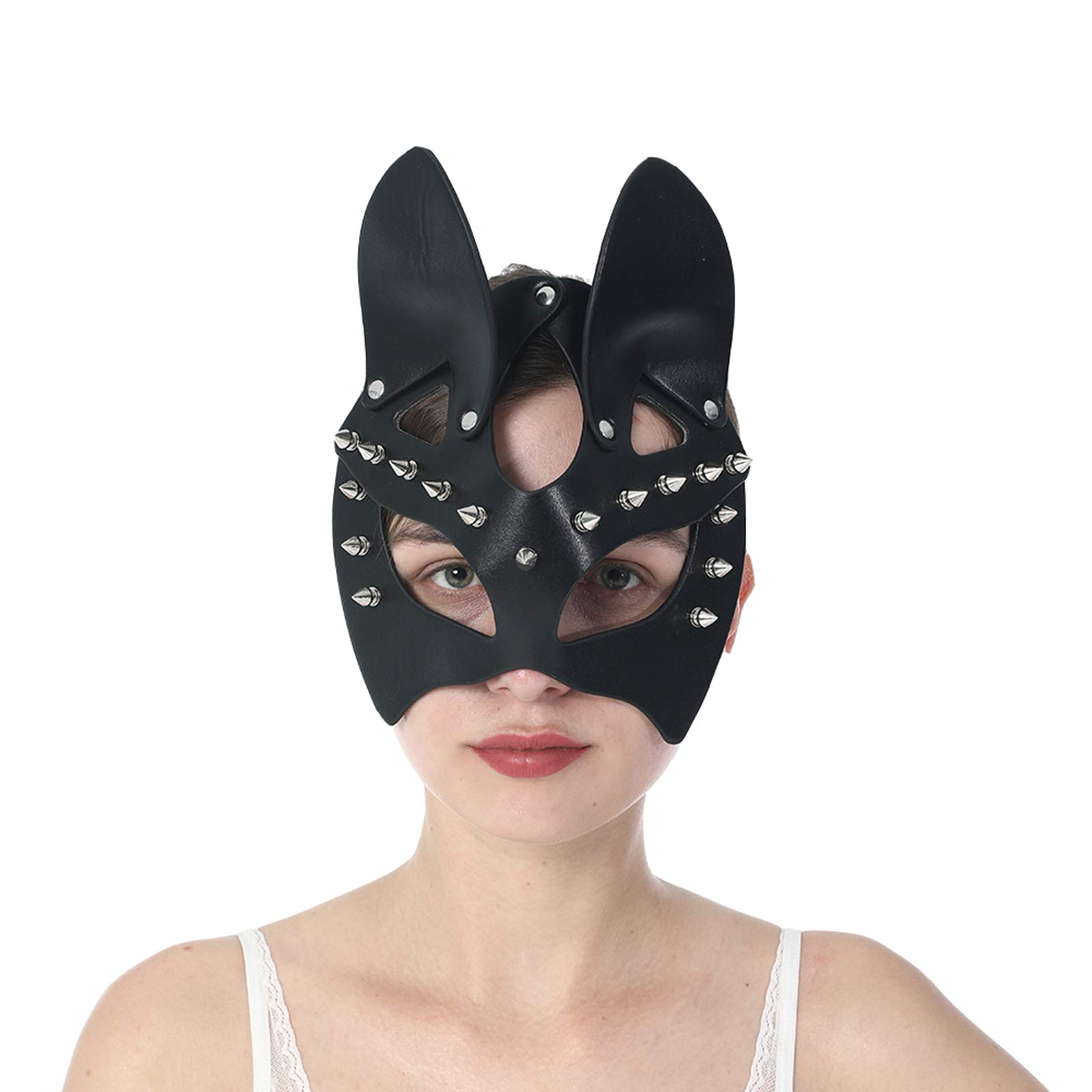 Mumbobyswim Women Cat Bunny Leather Masks Masquerade Mask for Cosplay Halloween Costume Accessory: Em-042