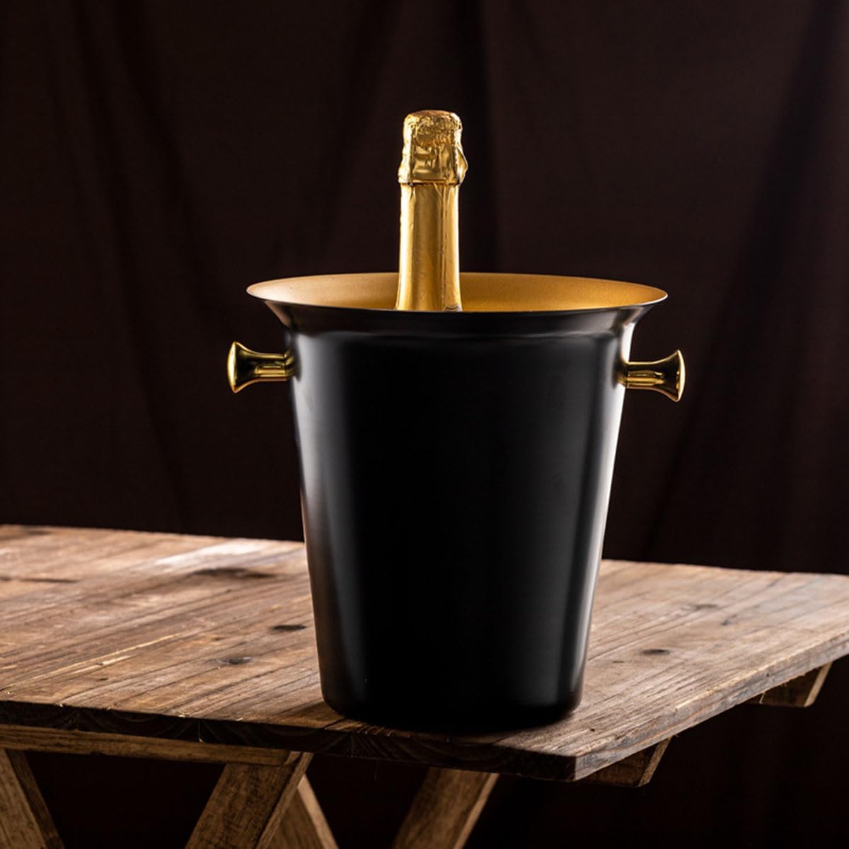 ice bucket champagne bucket - new black gold ice bucket stainless steel wine bucket for bar,large ice buckets for parties, wine chiller with handles,double wall design (black)