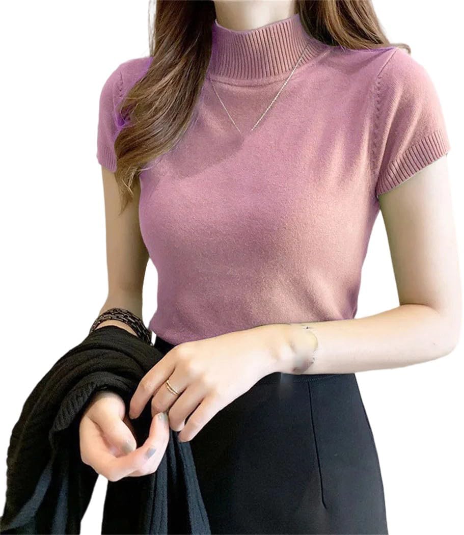 Women’s Sweater Vest Half Turtleneck Sleeveless Pullover Knit Solid Color Short Style Spring Autumn Tops