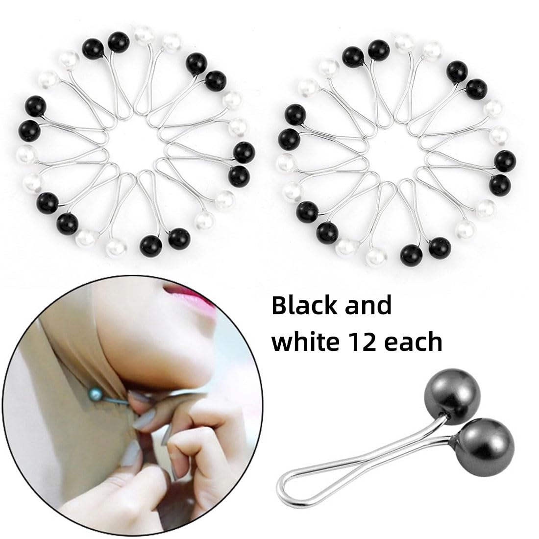 Broches Perles Artificielles Nutabevr - Lot De 12 - Or, Argent, Blanc - Pour Châle, Pull, Accessoire Mode