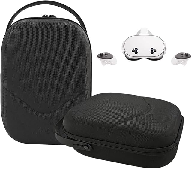 TUCANA Cas de transport dur compatible pour Oculus Meta Quest 3, Meta Quest 3S, Cas de traite pour VR Contrôleur de casque et accessoires de sangle de tête officielle (Noir)