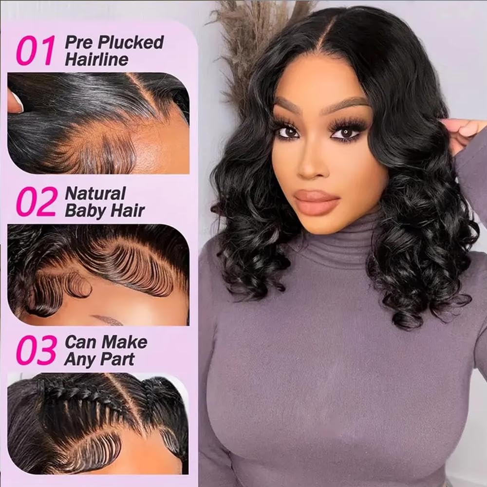 Haarpflege 180% Dichte Bob Body Wave Wear And Go Kleberlose Perücke Für Frauen 100% Echthaarperücken Vorgezupfte Spitze(10inches)