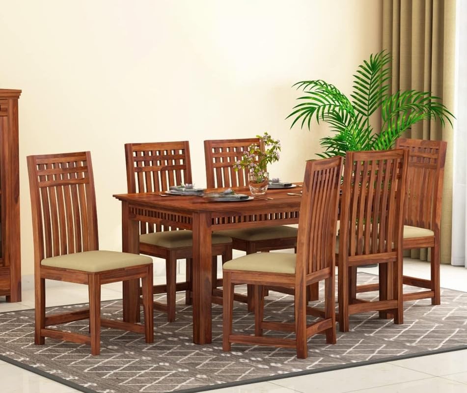 Winntage Furniture Sheesham Wood 6 Seater Dining Table Set | Multipurpose Wooden Six Seater Dinning Table with Cushion Chairs | Solid Wood Dinner Set Furniture for Home (Honey Finish)
