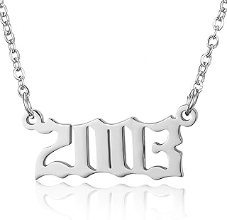 RINHOO Birth Year Number Pendant Necklace Stainless Steel Silver Number Birthday Necklace Chain Jewelry for Women Girl