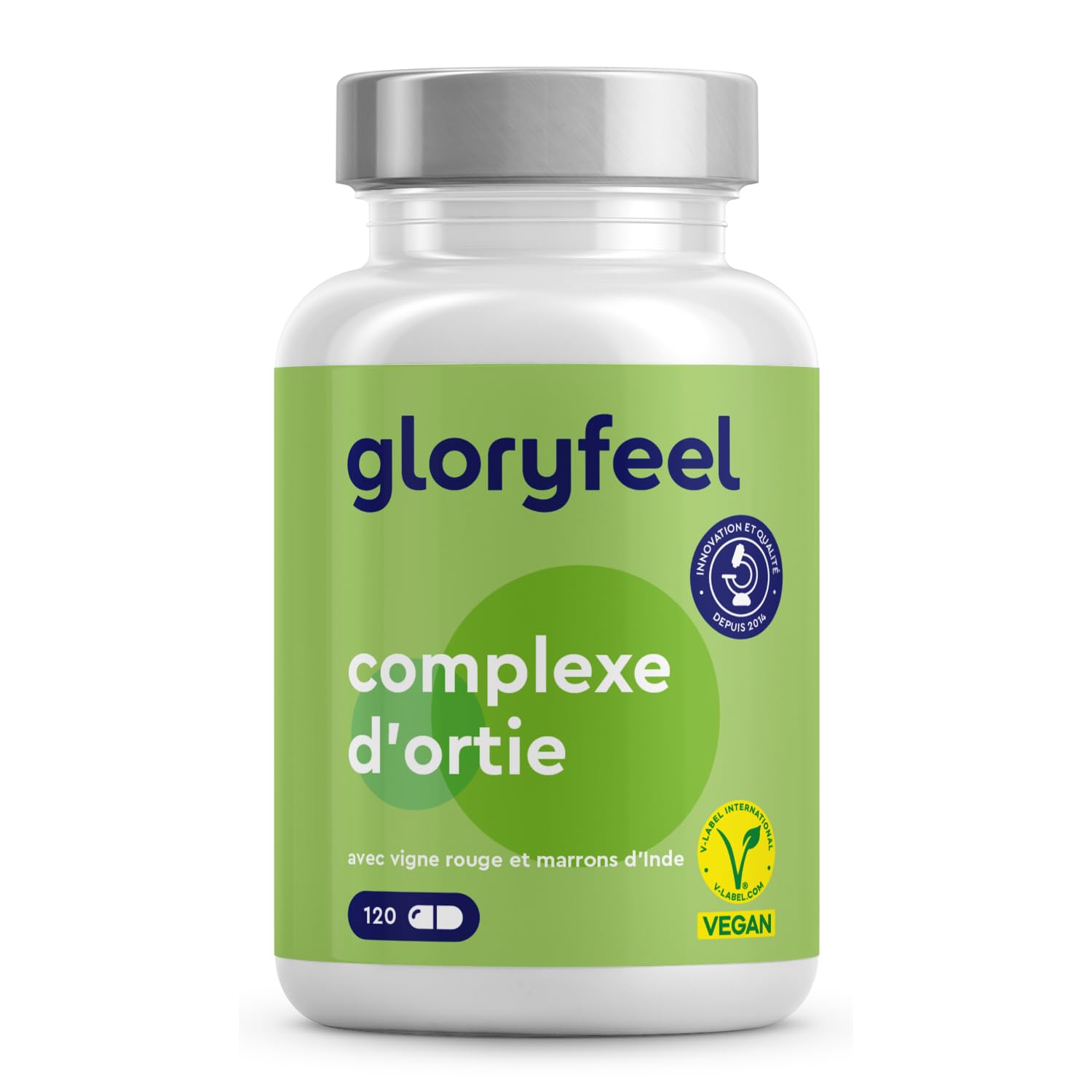 Extrait d'Ortie - Avec Extrait de Marron d'Inde + feuilles de vigne rouge - 120 Capsules - Complexe de Feuilles d'Ortie + Vitamine C, Manganèse & Cuivre - Hautement Dosé, 100% Vegan & Sans Additifs