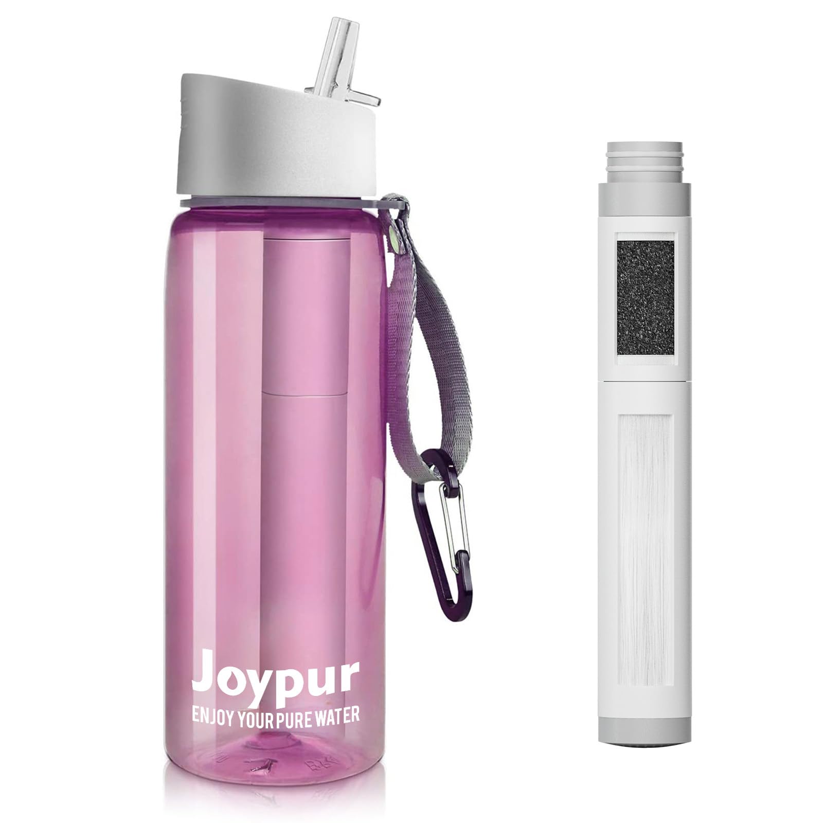 Gourde filtrante 650ml rose avec filtre à eau portable 5 couches