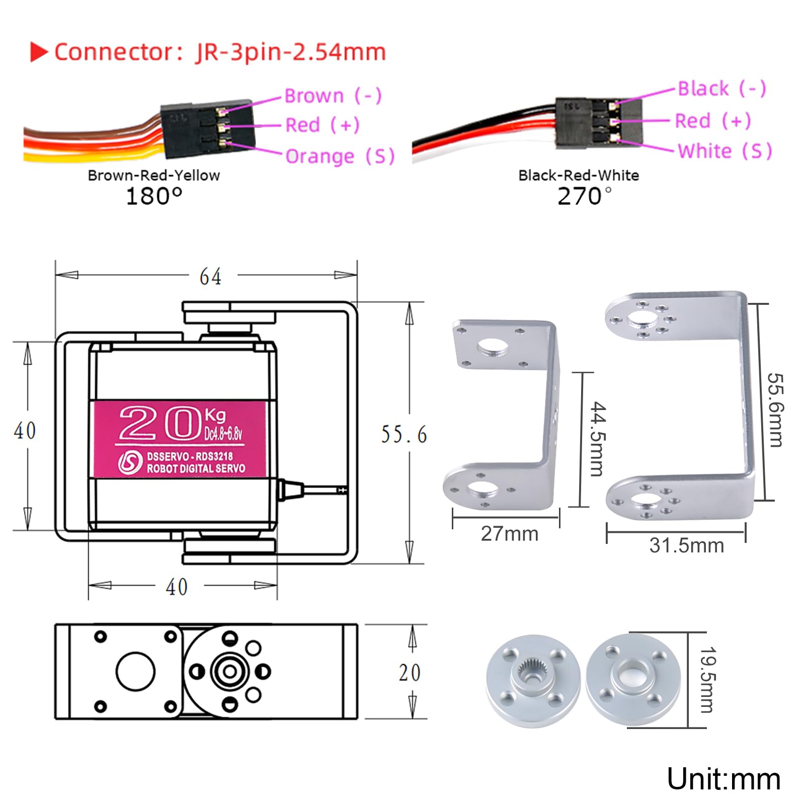 Amazon.com: Wishiot RDS3218 20KG Servo Motor 180° Waterproof Full