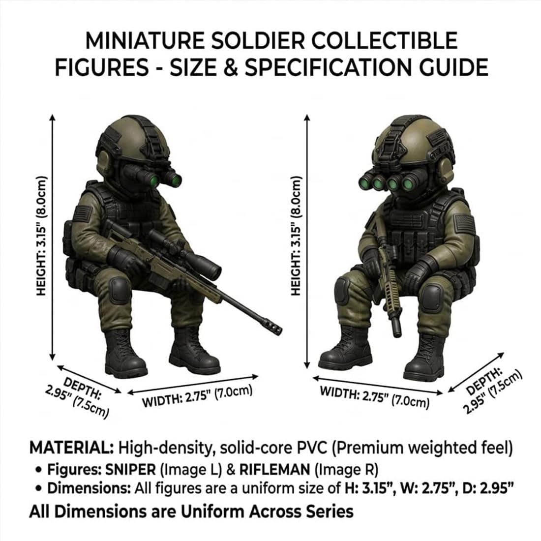 Mini figura táctica de soldado, modelo de francotirador de 8 cm para escritorio o estantería, regalo militar único para hombres y fanáticos del ejército, decoración coleccionable